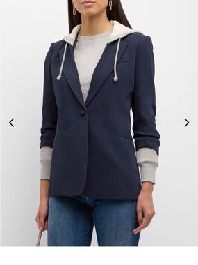 cinq a sept Navy Blazer with Hood and Sherpa Trim